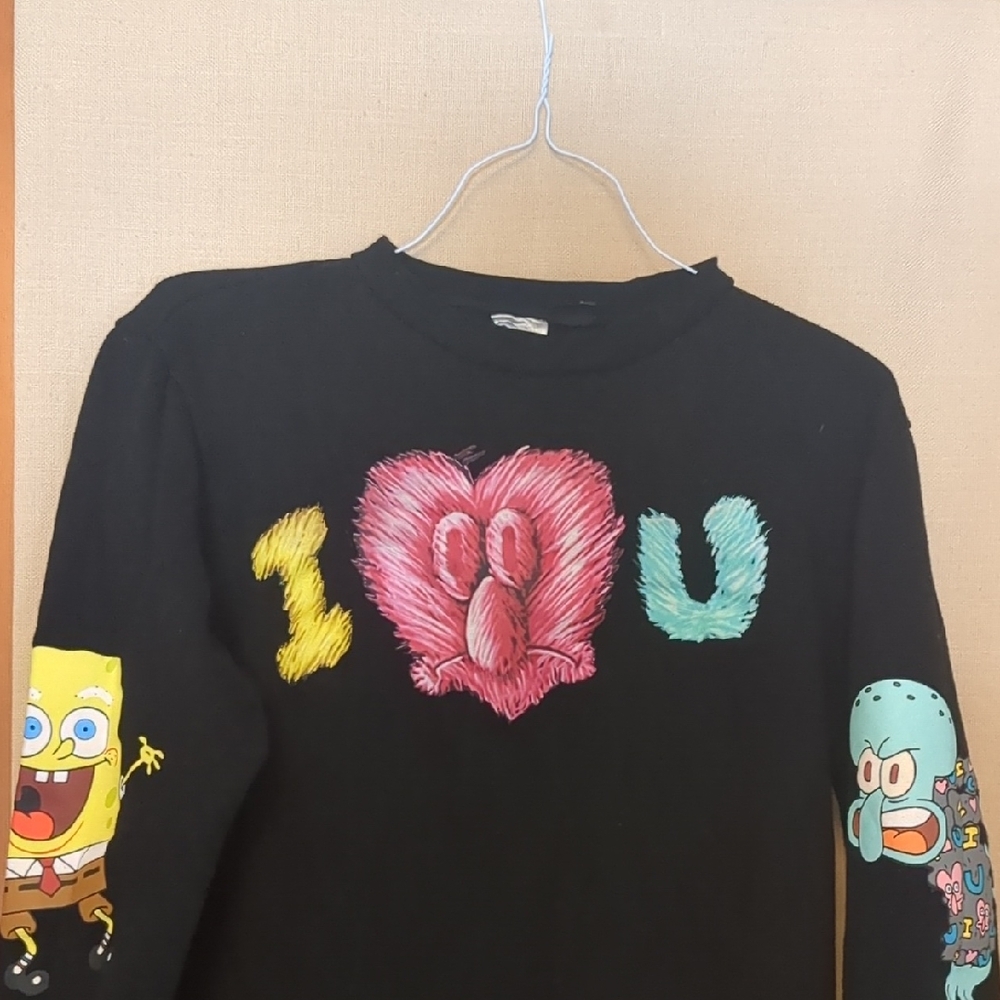 SpongeBob SquarePant Squidward I Love You Black Graphic Sweatshirt Size Small